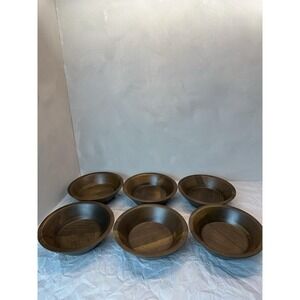 Vintage Walnut Wood Salad Bowl Set Of 6 - Mid Century Modern Style Dinnerware